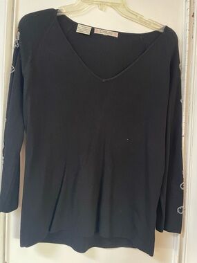 Loulou Black V-Neck Women's Top with beaded sleeves size M